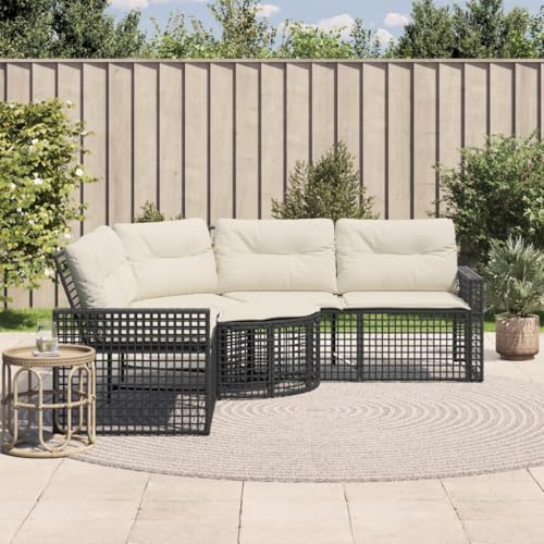 HaoChrymec Gartensofa in L-Form mit Kissen und Fußbank aus Poly Rattan, Modulares Design, Outdoor Couch, Lounge Möbel Outdoor, Balkon Sofa, Gartenmöbel Set, Schwarz, 208 x 208 x 80 cm von HaoChrymec