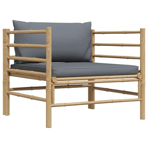 HaoChrymec Gartensofa mit Dunkelgrauen Kissen, Bambusrahmen, Modulares Design, Outdoor Sofa für Terrasse und Balkon, Sitzgruppe Outdoor, 74 x 70 x 60 cm von HaoChrymec