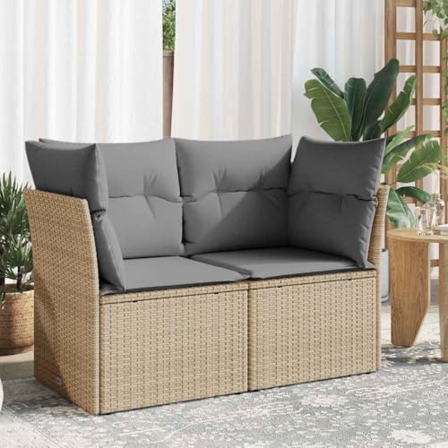 HaoChrymec Gartensofa mit Kissen 2-Sitzer Beige, PE-Rattan, Robustes Design, Modulares Sofa, Outdoor Couch, Gartenmöbel Set, Balkon Sofa, 124 x 62 x 69 cm von HaoChrymec