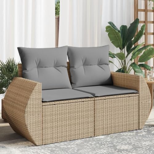 HaoChrymec Gartensofa mit Kissen 2-Sitzer Beige PE-Rattan, Modulares Design, Bequeme Outdoor Couch, Gartenmöbel Set, Balkon Sofa, Garden Sofas, 131 x 62 x 69 cm HaoChrymec Gartensofa mit Kissen 2-Sitzer Beige PE-Rattan, Modulares Design, Bequeme Outdoor Couch, Gartenmöbel Set, Balkon Sofa, Garden Sofas, 131 x 62 x 69 cm von HaoChrymec