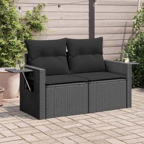 HaoChrymec Gartensofa mit Kissen 2-Sitzer Schwarz PE-Rattan, Outdoor Couch mit Stauraum, Lounge Möbel für Balkon und Terrasse, UV-beständig, 124 x 62 x 69 cm HaoChrymec Gartensofa mit Kissen 2-Sitzer Schwarz PE-Rattan, Outdoor Couch mit Stauraum, Lounge Möbel für Balkon und Terrasse, UV-beständig, 124 x 62 x 69 cm von HaoChrymec