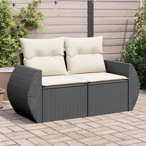 HaoChrymec Gartensofa mit Kissen 2-Sitzer Schwarz Poly Rattan, Modulares Design, Stauraum unter Sitzfläche, Abnehmbare Kissenbezüge, Outdoor Lounge Möbel, Balkon Sofa, 142 x 62 x 69 cm HaoChrymec Gartensofa mit Kissen 2-Sitzer Schwarz Poly Rattan, Modulares Design, Stauraum unter Sitzfläche, Abnehmbare Kissenbezüge, Outdoor Lounge Möbel, Balkon Sofa, 142 x 62 x 69 cm von HaoChrymec
