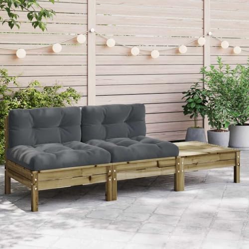 HaoChrymec Gartensofa mit Kissen und Hocker 2-Sitzer aus Kiefernholz, Modulares Design, Bequemes Outdoor Sofa, Sitzgruppe Outdoor, Balkon Sofa, Anthrazit Kissen, 189 x 63 x 62.5 cm von HaoChrymec