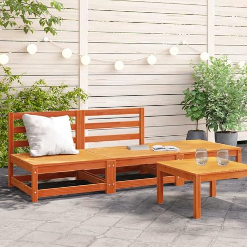 HaoChrymec Gartensofa ohne Armlehnen mit Fußhocker aus Kiefernholz, Modular, Latten-Design, Outdoor Sofa, Balkon Sofa, Sitzgruppe Outdoor, Wachsbraun, 210 x 70 x 67 cm von HaoChrymec
