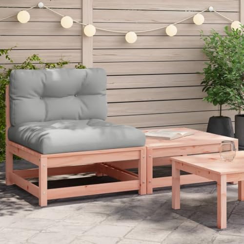 HaoChrymec Gartensofa ohne Armlehnen mit Kissen und Hocker aus Douglasienholz, Modulares Design, Outdoor Sofa, Balkon Sofa, Sitzgruppe Outdoor, Grau Kissen, 140 x 70 x 67 cm von HaoChrymec