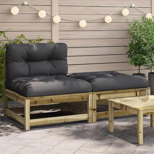 HaoChrymec Gartensofa ohne Armlehnen mit Kissen und Hocker aus Kiefernholz, Modulares Design, Outdoor Sofa, Balkon Sofa, Sitzgruppe Outdoor, Anthrazit Kissen, 140 x 70 x 67 cm von HaoChrymec