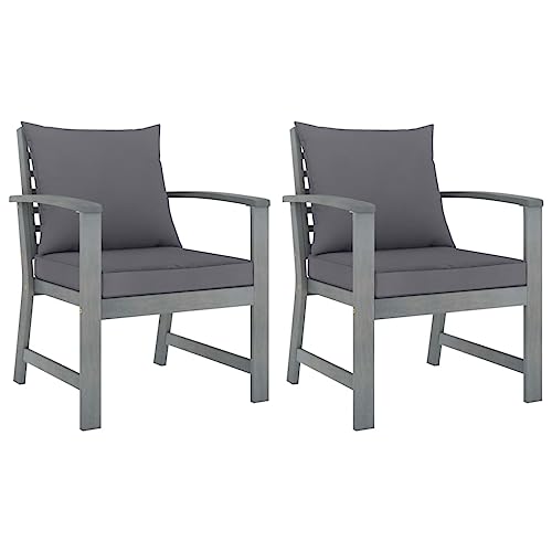 HaoChrymec Gartenstühle 2 STK. mit Dunkelgrauen Kissen, Massives Akazienholz, Ergonomisches Design, Relaxsessel Garten, Balkon Stuhl, Grau, 60.5 x 60.5 x 81 cm HaoChrymec Gartenstühle 2 STK. mit Dunkelgrauen Kissen, Massives Akazienholz, Ergonomisches Design, Relaxsessel Garten, Balkon Stuhl, Grau, 60.5 x 60.5 x 81 cm von HaoChrymec