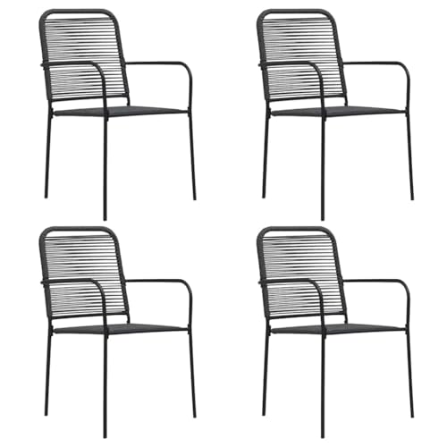 HaoChrymec Gartenstühle 4 STK. aus Baumwollseil und pulverbeschichtetem Stahl, Ideal für Gartenmöbel Set, Relaxsessel Garten, Balkon Stuhl, Schwarz, 56 x 53.5 x 85.5 cm von HaoChrymec