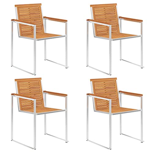 HaoChrymec Gartenstühle 4 STK. aus Massivholz Akazie und Edelstahl, Stapelbar, Wetterfest und Rostbeständig, Gartenmöbel Set für Terrasse und Balkon, Teak-Optik, 60 x 56 x 85 cm von HaoChrymec