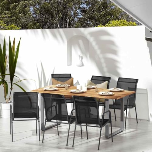HaoChrymec Gartenstühle 6 STK. aus Stahl und Textilene, Schwarz, Komfortabel und Witterungsbeständig, Leichtbauweise, Ideal für Balkon und Terrasse, Gartenmöbel Set, 51 x 66 x 88 cm von HaoChrymec