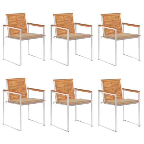 HaoChrymec Gartenstühle 6 STK. mit Kissen aus Massivholz Akazie, Stapelbar, Wetterbeständig, Relaxsessel für Garten und Balkon, Beige, 60 x 56 x 85 cm von HaoChrymec