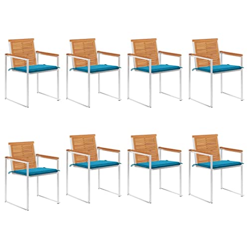 HaoChrymec Gartenstühle 8 STK. mit Kissen, Massivholz Akazie, Wetterbeständig, Stapelbar, Gartenmöbel Set, Relaxsessel Garten, Balkon Stuhl, Blau, 60 x 56 x 85 cm von HaoChrymec