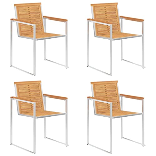 HaoChrymec Gartenstühle Set 4 STK. Massivholz Teak und Edelstahl, Stapelbar, Wetter- und Rostbeständig, Komfortabel für Garten, Balkon und Terrasse, 60 x 56 x 85 cm HaoChrymec Gartenstühle Set 4 STK. Massivholz Teak und Edelstahl, Stapelbar, Wetter- und Rostbeständig, Komfortabel für Garten, Balkon und Terrasse, 60 x 56 x 85 cm von HaoChrymec