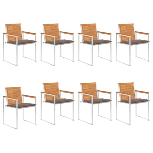 HaoChrymec Gartenstühle Set 8 STK. aus Massivholz Akazie mit Kissen, Stapelbar, Wetterbeständig, Relaxsessel Garten, Balkon Stuhl, Für Gartenmöbel, Taupe, 60 x 56 x 85 cm von HaoChrymec
