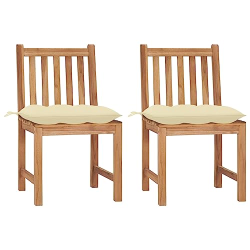 HaoChrymec Gartenstühle mit Kissen 2 STK., Massivholz Teak, Relaxsessel für Garten, Balkon Stuhl, Komfortable Sitzgelegenheit für den Außenbereich, Cremeweiß, 50 x 53 x 90 cm von HaoChrymec