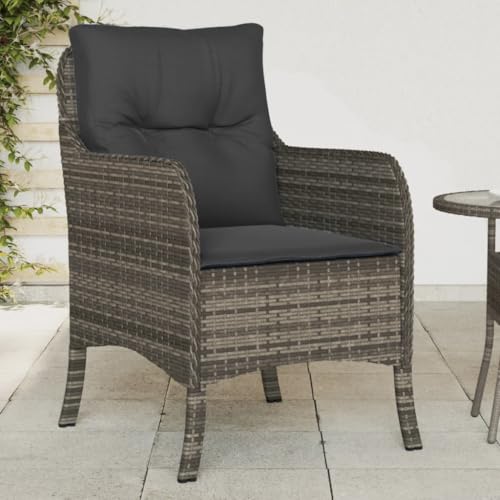 HaoChrymec Gartenstühle mit Kissen 2 STK. Grau aus PE-Rattan, Pulverbeschichteter Stahlrahmen, UV-beständig, Gartenmöbel Set, Relaxsessel Garten, Balkon Stuhl, 58.5 x 67 x 86 cm von HaoChrymec