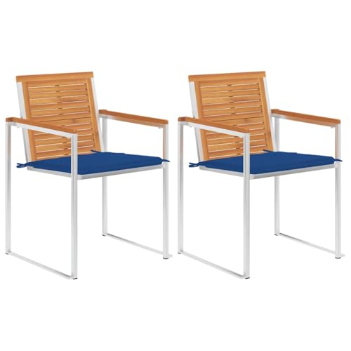 HaoChrymec Gartenstühle mit Kissen 2 STK. Massivholz Akazie und Edelstahl, Robustes Design, Komfortables Sitzkissen, Gartenmöbel Set, Relaxsessel Garten, Balkon Stuhl, Blau, 60 x 56 x 85 cm HaoChrymec Gartenstühle mit Kissen 2 STK. Massivholz Akazie und Edelstahl, Robustes Design, Komfortables Sitzkissen, Gartenmöbel Set, Relaxsessel Garten, Balkon Stuhl, Blau, 60 x 56 x 85 cm von HaoChrymec
