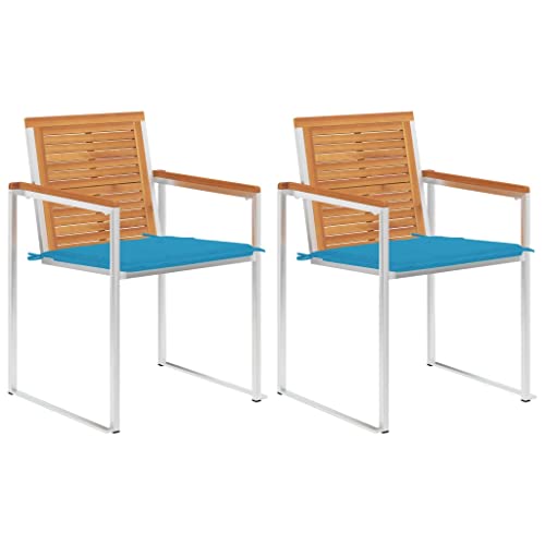 HaoChrymec Gartenstühle mit Kissen 2 STK. Massivholz Akazie und Edelstahl 304, Witterungsbeständig, Ergonomisches Design, Komfortabel für Balkon, Gartenmöbel Set, Blau, 60 x 56 x 85 cm HaoChrymec Gartenstühle mit Kissen 2 STK. Massivholz Akazie und Edelstahl 304, Witterungsbeständig, Ergonomisches Design, Komfortabel für Balkon, Gartenmöbel Set, Blau, 60 x 56 x 85 cm von HaoChrymec
