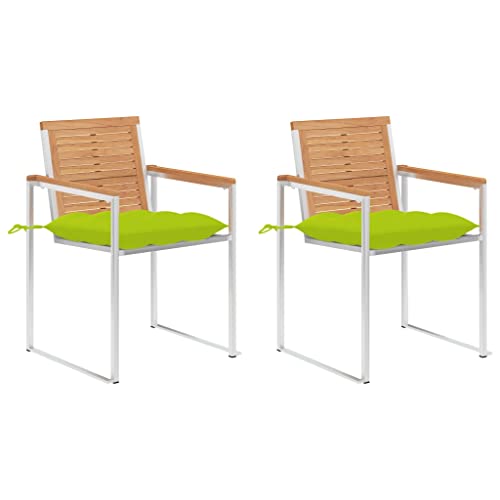 HaoChrymec Gartenstühle mit Kissen 2 STK. Massivholz Teak und Edelstahl 304, Ergonomisches Design, Witterungsbeständig, Komfortable Polster, Balkon Stuhl, Gartenmöbel Set, Hellgrün, 60 x 56 x 85 cm von HaoChrymec