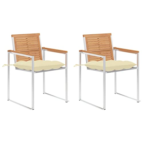 HaoChrymec Gartenstühle mit Kissen 2 STK. Massivholz Teak und Edelstahl 304, Komfortable Sitzpolster, Gartenmöbel Set, Relaxsessel Garten, Balkon Stuhl, Cremeweiß, 60 x 56 x 85 cm HaoChrymec Gartenstühle mit Kissen 2 STK. Massivholz Teak und Edelstahl 304, Komfortable Sitzpolster, Gartenmöbel Set, Relaxsessel Garten, Balkon Stuhl, Cremeweiß, 60 x 56 x 85 cm von HaoChrymec