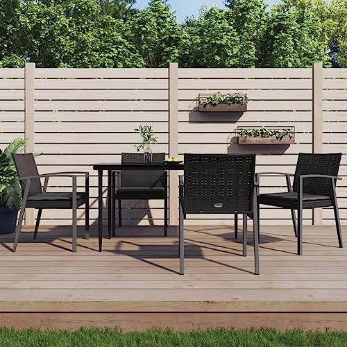 HaoChrymec Gartenstühle mit Kissen 4 STK., PE-Rattan, Stahlrahmen, Komfortable Armlehnen und Rückenlehne, Relaxsessel Garten, Balkon Stuhl, Gartenmöbel Set, Schwarz, 56.5 x 57 x 83 cm HaoChrymec Gartenstühle mit Kissen 4 STK., PE-Rattan, Stahlrahmen, Komfortable Armlehnen und Rückenlehne, Relaxsessel Garten, Balkon Stuhl, Gartenmöbel Set, Schwarz, 56.5 x 57 x 83 cm von HaoChrymec
