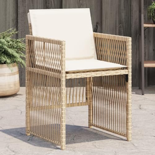 HaoChrymec Gartenstühle mit Kissen 4 STK. Beige Poly Rattan, Klappbare Rückenlehne, Abnehmbare Bezüge, UV-beständig, Gartenmöbel Set, Relaxsessel Garten, Balkon Stuhl, 50.5 x 54 x 79 cm von HaoChrymec