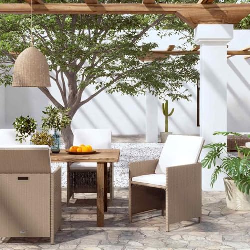 HaoChrymec Gartenstühle mit Kissen 4 STK. aus Poly Rattan und Stahlrahmen,Komfort mit Rückenlehne und Armlehnen,Pflegeleicht und Wetterfest,gartenmöbel Set,gartenstühle,Beige,52 x 56 x 85 cm von HaoChrymec