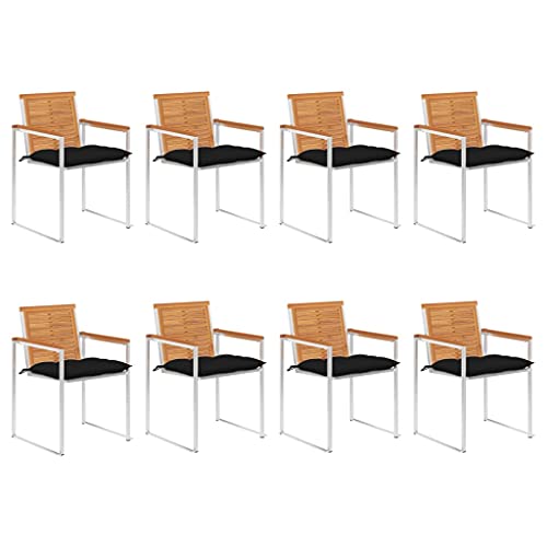 HaoChrymec Gartenstühle mit Kissen 8 STK., Massivholz Akazie, Stapelbar, Wetterbeständig, Gartenmöbel Set, Relaxsessel Gartens, Balkon Stuhl, Schwarz, 60 x 56 x 85 cm von HaoChrymec