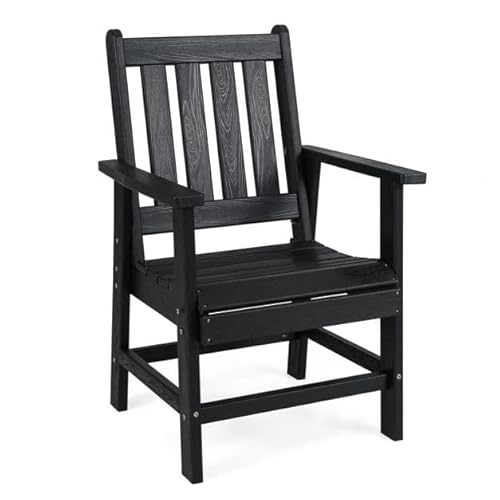 HaoChrymec Gartenstuhl aus HDPE, Wetterfester Balkonstuhl in Holzoptik, Outdoor Stuhl mit Ergonomischem Design, Hohe Rückenlehne, A-förmiger Rahmen, Gartenmöbel Set, Schwarz, 61 x 61,5 x 95 cm von HaoChrymec