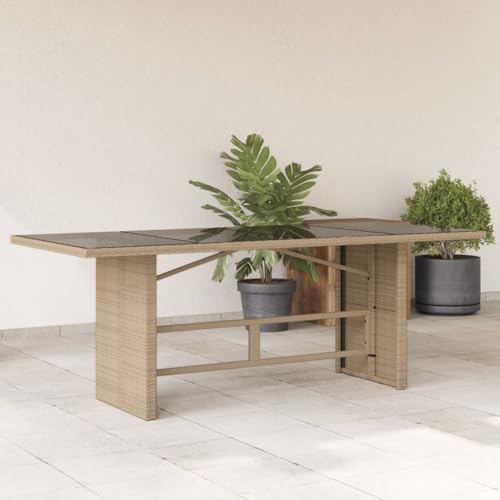 HaoChrymec Gartentisch Beige mit PE-Rattan und Hartglasplatte, Robuster Loungetisch Outdoor, Beistelltisch Garten, Wetterfest, 190 x 80 x 75 cm HaoChrymec Gartentisch Beige mit PE-Rattan und Hartglasplatte, Robuster Loungetisch Outdoor, Beistelltisch Garten, Wetterfest, 190 x 80 x 75 cm von HaoChrymec