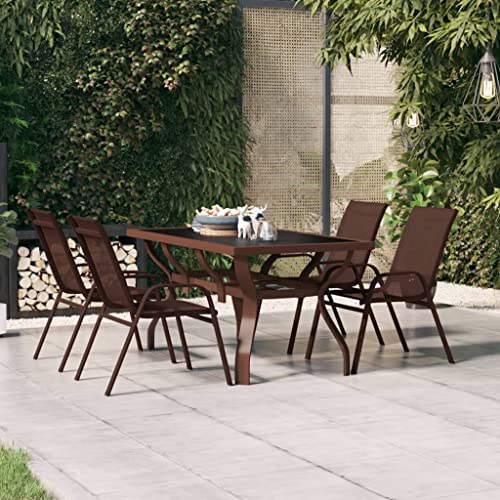 HaoChrymec Gartentisch Braun und Schwarz mit Pulverbeschichtetem Stahl und Gehärtetem Glas, Beistelltisch Outdoor, Loungetisch Garten, Balkon Tisch, Wetterfest, 140x70x70 cm HaoChrymec Gartentisch Braun und Schwarz mit Pulverbeschichtetem Stahl und Gehärtetem Glas, Beistelltisch Outdoor, Loungetisch Garten, Balkon Tisch, Wetterfest, 140x70x70 cm von HaoChrymec
