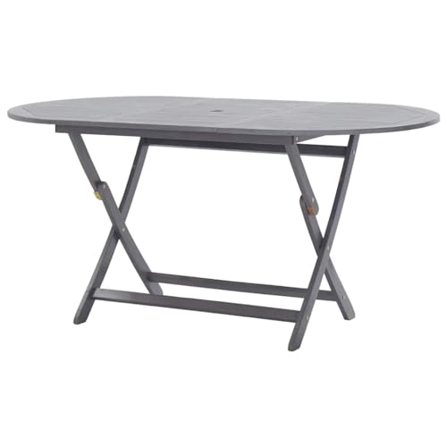 HaoChrymec Gartentisch Klappbar aus Massivholz Akazie, Wetterfest, Mit Sonnenschirmloch, Balkon Tisch, Klapptisch Camping, 160 x 85 x 75 cm von HaoChrymec