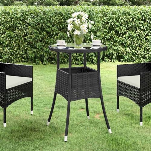 HaoChrymec Gartentisch Ø60x75 cm aus Poly Rattan mit pulverbeschichtetem Stahl und gehärtetem Glas, Wetterfest, Ideal für Balkon und Garten, Beistelltisch Outdoor, 60 x 75 cm von HaoChrymec