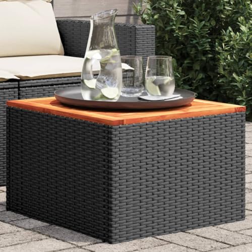 HaoChrymec Gartentisch Schwarz mit Akazienholz und PE-Rattan, Wetterfest, Beistelltisch Garten, Balkon Tisch, 55x55x37 cm HaoChrymec Gartentisch Schwarz mit Akazienholz und PE-Rattan, Wetterfest, Beistelltisch Garten, Balkon Tisch, 55x55x37 cm von HaoChrymec