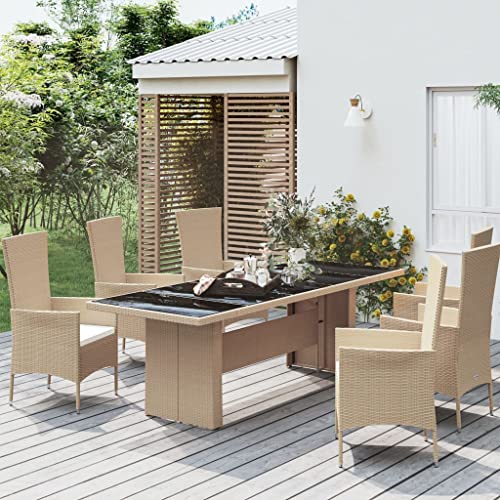 HaoChrymec Gartentisch mit Glasplatte Beige, PE-Rattan, Stahlrahmen, Witterungsbeständig, Beistelltisch Outdoor, Loungetisch Garten, 240 x 90 x 75 cm HaoChrymec Gartentisch mit Glasplatte Beige, PE-Rattan, Stahlrahmen, Witterungsbeständig, Beistelltisch Outdoor, Loungetisch Garten, 240 x 90 x 75 cm von HaoChrymec