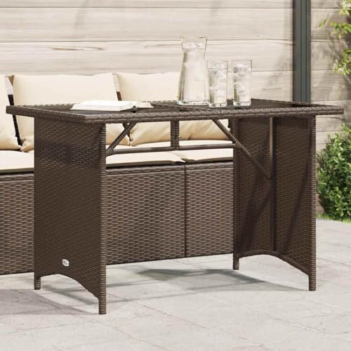 HaoChrymec Gartentisch mit Glasplatte Braun, PE-Rattan, Pulverbeschichteter Stahlrahmen, UV-beständig, Beistelltisch Garten, Loungetisch Outdoor, Balkon Tisch, 110 x 68 x 70 cm von HaoChrymec