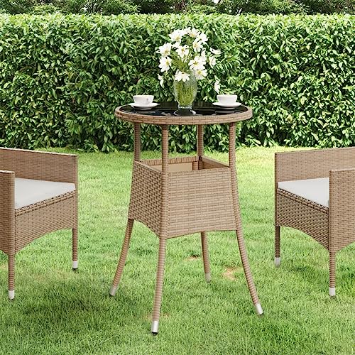 HaoChrymec Gartentisch mit Hartglasplatte und Poly Rattan, Pulverbeschichteter Stahlrahmen, Outdoor Beistelltisch, Balkon Tisch, Loungetisch, Beige, Ø60x75 cm HaoChrymec Gartentisch mit Hartglasplatte und Poly Rattan, Pulverbeschichteter Stahlrahmen, Outdoor Beistelltisch, Balkon Tisch, Loungetisch, Beige, Ø60x75 cm von HaoChrymec