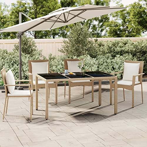 HaoChrymec Gartentisch mit PE-Rattan und Hartglas, Beige, Wetterfest, Stabiles Stahlgestell, Beistelltisch für Garten und Balkon, 150 x 90 x 75 cm HaoChrymec Gartentisch mit PE-Rattan und Hartglas, Beige, Wetterfest, Stabiles Stahlgestell, Beistelltisch für Garten und Balkon, 150 x 90 x 75 cm von HaoChrymec