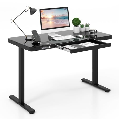HaoChrymec Höhenverstellbarer Schreibtisch mit Tischplatte aus gehärtetem Glas, Elektrischer Stehschreibtisch, Ergonomisch, USB- und Typ-C-Ladestation, Schwarz, 120 x 60 x 73-118 cm HaoChrymec Höhenverstellbarer Schreibtisch mit Tischplatte aus gehärtetem Glas, Elektrischer Stehschreibtisch, Ergonomisch, USB- und Typ-C-Ladestation, Schwarz, 120 x 60 x 73-118 cm von HaoChrymec