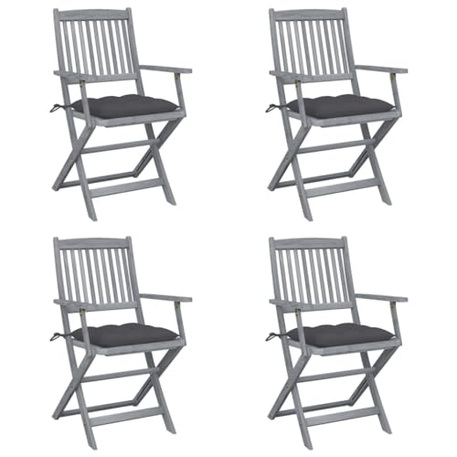 HaoChrymec Klappbare Gartenstühle 4 STK. mit Kissen aus Massivholz Akazie, Terrasse Stuhl, Campingstuhl Klappbar, Gartenmöbel Set, Balkonstühle, Anthrazit Kissen, 54 x 57 x 91 cm HaoChrymec Klappbare Gartenstühle 4 STK. mit Kissen aus Massivholz Akazie, Terrasse Stuhl, Campingstuhl Klappbar, Gartenmöbel Set, Balkonstühle, Anthrazit Kissen, 54 x 57 x 91 cm von HaoChrymec