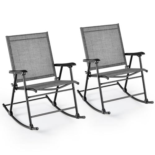 HaoChrymec Klappbare Schaukelstühle 2er Set mit Ergonomischem Design, Atmungsaktivem Sitzstoff, Robuster Metallrahmen, Relaxsessel Garten, Schaukelliege Outdoor, Beige, 82 x 64 x 91 cm von HaoChrymec