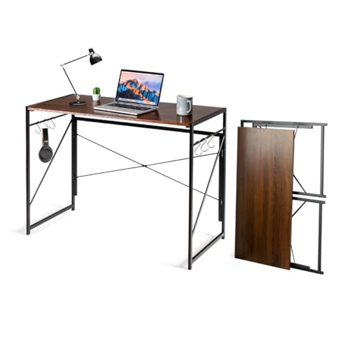 HaoChrymec Klappbarer Computertisch mit Metallrahmen, Laptop-Tisch, Stabil und Tragfähig bis 115 kg, Platzsparendes Design, PC Schreibtischs für Home Office und Arbeit, Braun, 100 x 50 x 75 cm von HaoChrymec