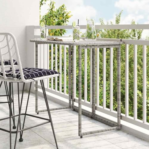 HaoChrymec Klappbarer Gartentisch aus PE-Rattan mit pulverbeschichtetem Stahl, Wetterfest, Platzsparend, Balkon- und Campingtisch, Grau, 90x51x75 cm HaoChrymec Klappbarer Gartentisch aus PE-Rattan mit pulverbeschichtetem Stahl, Wetterfest, Platzsparend, Balkon- und Campingtisch, Grau, 90x51x75 cm von HaoChrymec