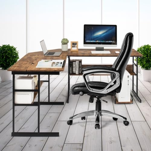 HaoChrymec L-förmiger Computertisch mit Verstellbarer Tischplatte, Bücherregal & CPU-Ständer, Gaming Schreibtisch, Büro Schreibtisch, Eckschreibtisch für Zuhause, Braun, 170 x 150 x 75 cm HaoChrymec L-förmiger Computertisch mit Verstellbarer Tischplatte, Bücherregal & CPU-Ständer, Gaming Schreibtisch, Büro Schreibtisch, Eckschreibtisch für Zuhause, Braun, 170 x 150 x 75 cm von HaoChrymec
