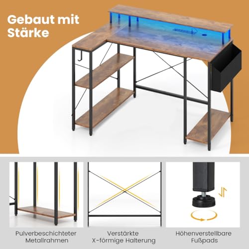 HaoChrymec L-förmiger Schreibtisch mit LED-Beleuchtung und Steckdosen, Gaming Schreibtisch mit Aufbewahrungsregal, Eckschreibtisch für Jugendzimmer, Rustikales Braun, 120 x 80 x 87 cm HaoChrymec L-förmiger Schreibtisch mit LED-Beleuchtung und Steckdosen, Gaming Schreibtisch mit Aufbewahrungsregal, Eckschreibtisch für Jugendzimmer, Rustikales Braun, 120 x 80 x 87 cm von HaoChrymec
