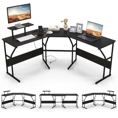 HaoChrymec L-förmiger Schreibtisch mit Steckdose und Beweglichem Monitorständer, Eck Computertisch für Büro oder Gaming, Ergonomisches Design, Schwarz, 148 x 148 x 91 cm HaoChrymec L-förmiger Schreibtisch mit Steckdose und Beweglichem Monitorständer, Eck Computertisch für Büro oder Gaming, Ergonomisches Design, Schwarz, 148 x 148 x 91 cm von HaoChrymec