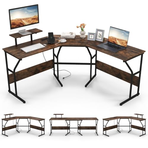 HaoChrymec L-förmiger Schreibtisch mit Steckdose & Beweglichem Monitorständer, Eck Computertisch für Büro & Gaming, Rustikales Braun, 148 x 148 x 91 cm HaoChrymec L-förmiger Schreibtisch mit Steckdose & Beweglichem Monitorständer, Eck Computertisch für Büro & Gaming, Rustikales Braun, 148 x 148 x 91 cm von HaoChrymec