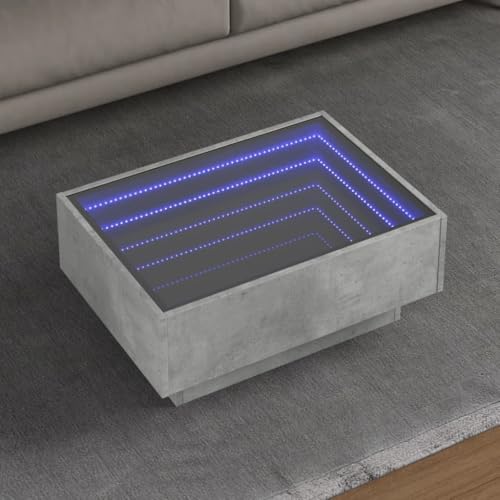 HaoChrymec LED-Couchtisch mit Infinity-Spiegel, RGB-Beleuchtung, Beistelltisch für Wohnzimmer, Sofa Tisch, Modernes Design, Holzwerkstoff, Betongrau, 70 x 50 x 30 cm von HaoChrymec