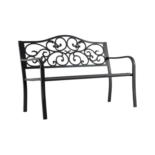 HaoChrymec Metall Gartenbank für 2 Sitzer mit Rückenlehne & Armlehne, Sitzbank Parkbank aus Metall & Gusseisen, Gartenmöbel, Balkon Sitzbank, Schwarz, 128 x 62 x 89 cm von HaoChrymec