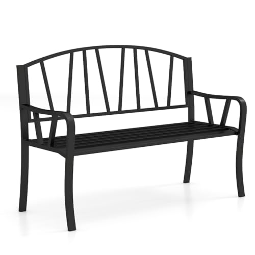 HaoChrymec Metall Gartenbank für 2 Sitzer mit Rückenlehne & Armlehne, Wetterfeste Sitzbank Metallbank, Sitzbank für Garten, Balkon, Schwarz, 53 x 129 x 93 cm von HaoChrymec